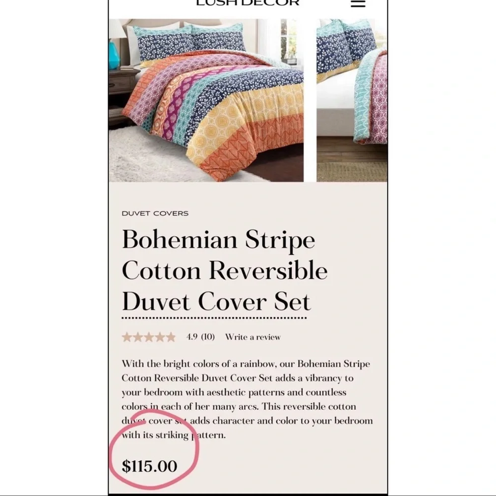 🆕Lush Decor Multicolor 3-piece Cotton Duvet Bedding Set❤️Full/Queen MSRP: $115